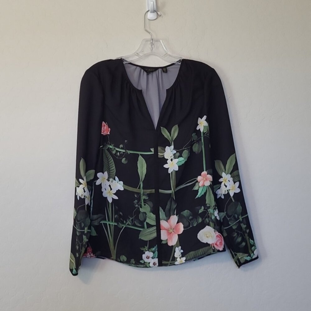 Ted Baker London Synthetic Keekee Secret Trellis Blouse in Black Size 0